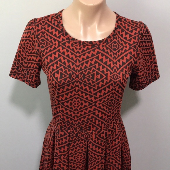 LulaRoe Fit and Flare A Line Orange Brown Dress - Picture 2 of 4